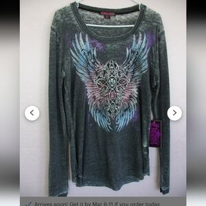 Size S ROCK&ROLL Cowgirl Designed in Texas Western/Cowboy Gray Beaded NWT